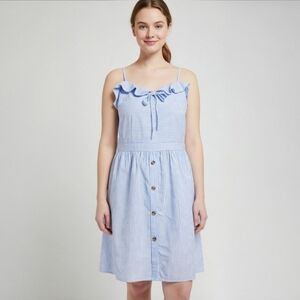 Dash of Glitter Striped Milkmaid Cami Sun Dress Button Front Blue White Size XXL